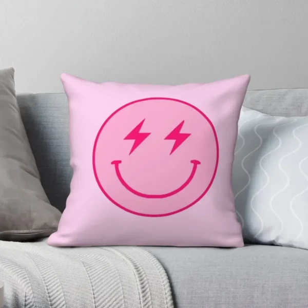 Pink Lightning Smiling Face Printed Pattern Sofa Cushion Cover